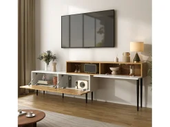 Móvel para TV 220×30×63,4 cm - design em dois módulos - acabamento madeirado - branco + natural