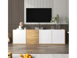 Móvel para TV - pode ser pendurado na parede ou colocado no chão - Painel de partículas - branco e natural