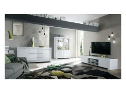 Móvel para TV 2 portas, coleção FOLOMI, cor branco laqueado brilhante