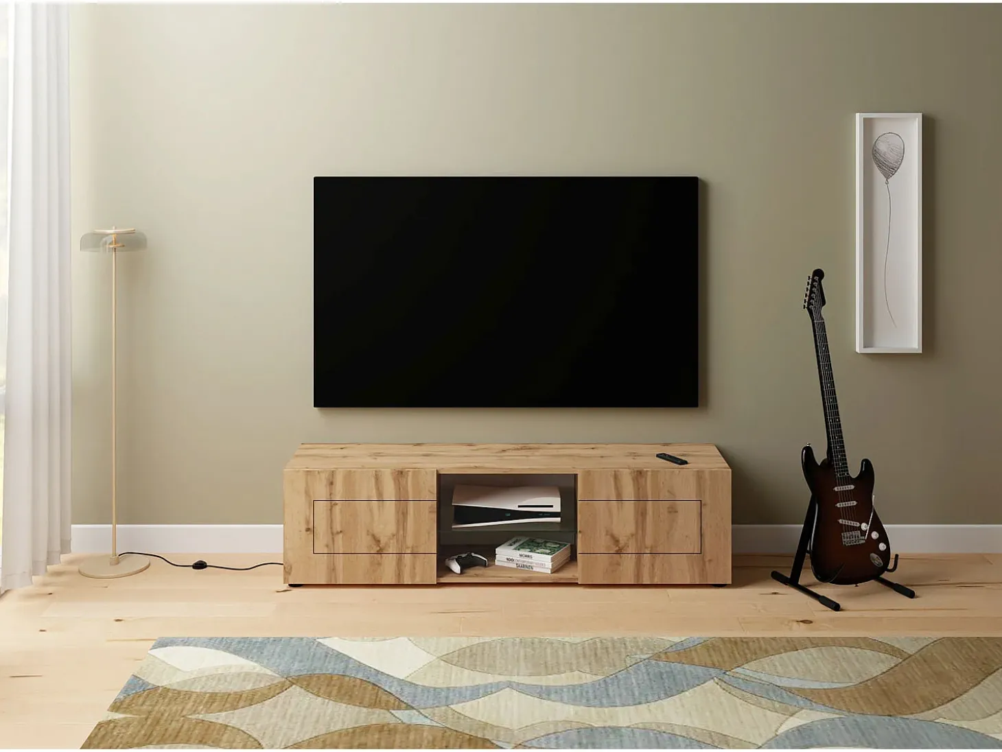 Móvel para TV 2 portas com vão aberto 150x40x40 cm Elios carvalho natural
