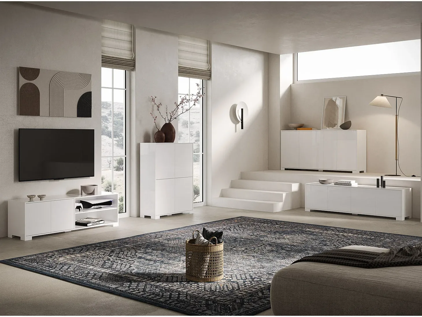Móvel para TV 2 portas e prateleira aberta 150x40x40 cm Lumina branco brilhante