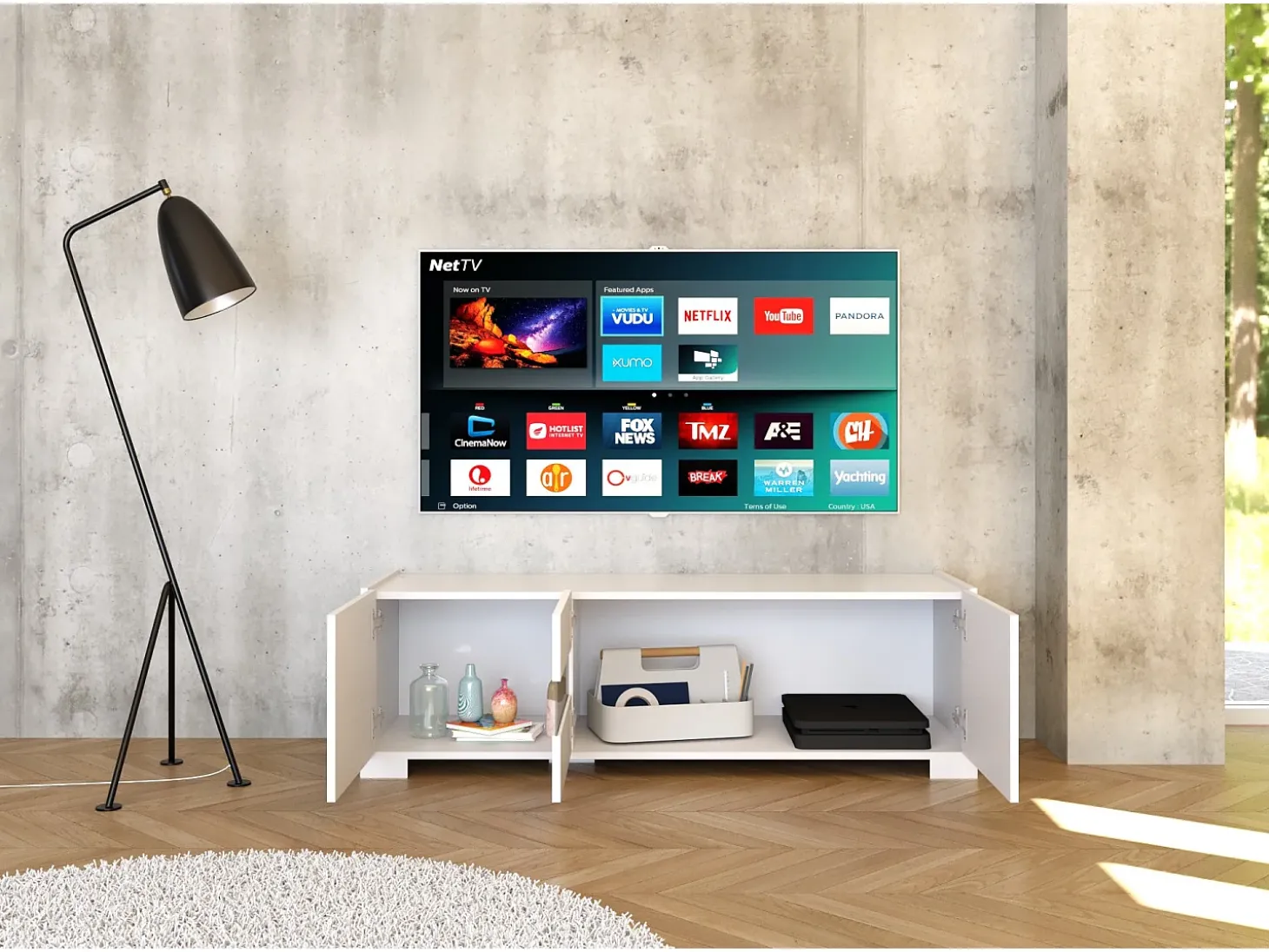 Móvel para TV 3 portas 130x40x48 cm Riflesso branco brilhante