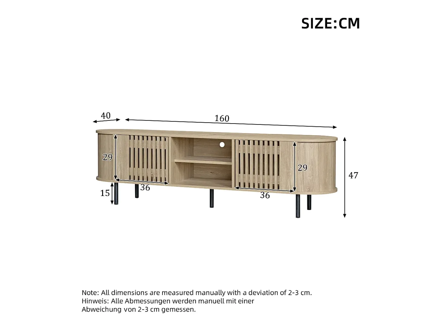 Móvel para TV 160 x 40 x 47 cm com 2 portas - Cor madeira natural