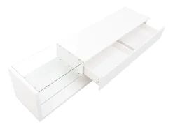 Móvel para TV branco brilhante com iluminação LED, 2 gavetas e 2 prateleiras em vidro - Madeira PB