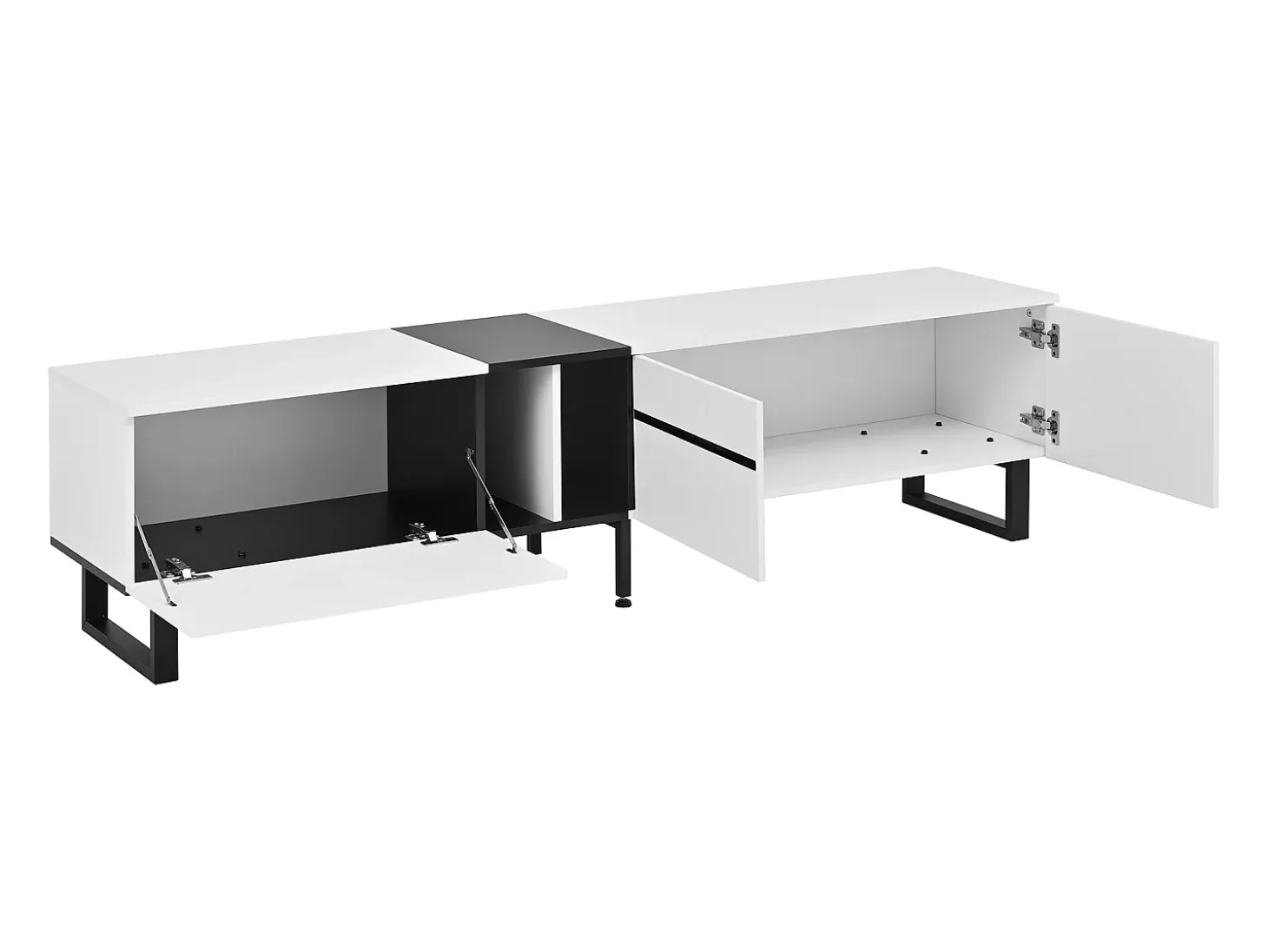 Móvel para TV branco de 180 cm com 3 portas - Madeira PB - Branco e preto