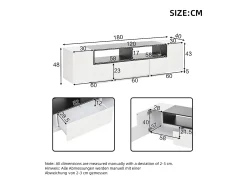 Móvel para TV brilhante 180×40×48 cm - com iluminação LED - 1 gaveta e 2 portas - para televisores de 75 polegadas - branco