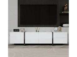 Móvel para TV brilhante 170×30×39 cm - com iluminação LED - 3 portas e 1 gaveta - Painel de partículas - Branco