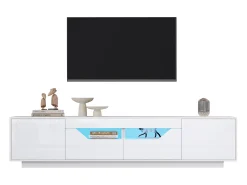Móvel para TV brilhante 180×40×45 cm - com iluminação LED - 2 gavetas e 2 portas - Compatível com TVs de 75 polegadas - branco