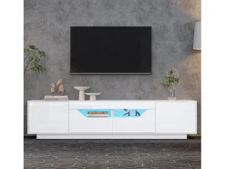 Móvel para TV brilhante 180×40×45 cm - com iluminação LED - 2 gavetas e 2 portas - Compatível com TVs de 75 polegadas - branco