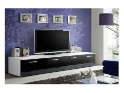 Móvel para TV 200cm Coleção COMET. Cor branco e preto. 2 portas basculantes.