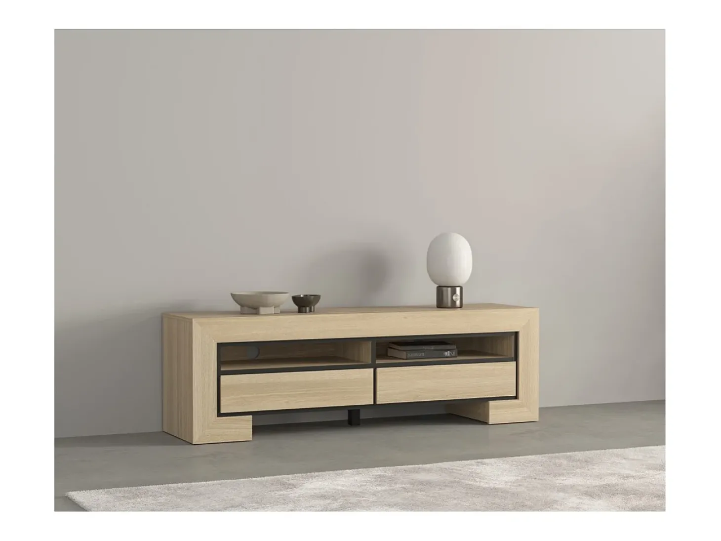 Móvel para TV coleção COPA – 160x50,5x41 cm – 2 gavetas e 2 nichos – Carvalho elegante – Design escandinavo