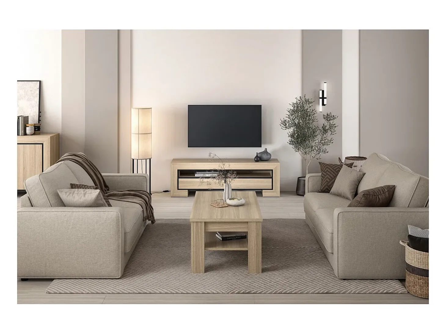 Móvel para TV coleção COPA – 160x50,5x41 cm – 2 gavetas e 2 nichos – Carvalho elegante – Design escandinavo