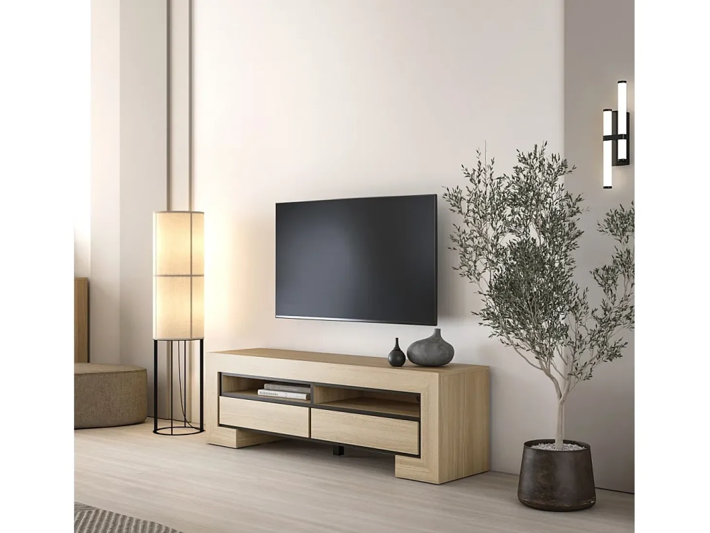 Móvel para TV coleção COPA – 160x50,5x41 cm – 2 gavetas e 2 nichos – Carvalho elegante – Design escandinavo