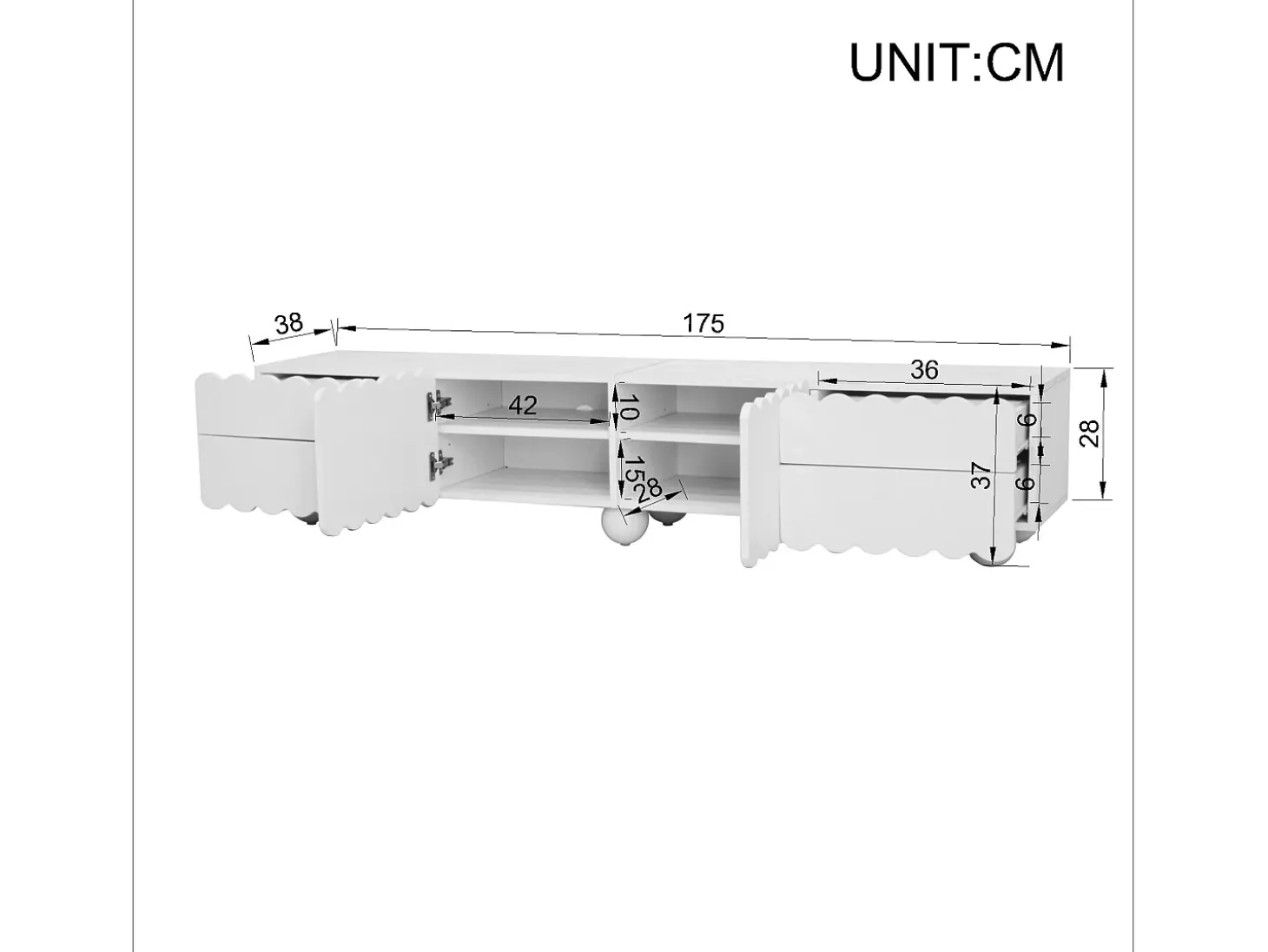Móvel para TV com 4 gavetas e 2 portas - Branco 175 x 38 x 37 cm