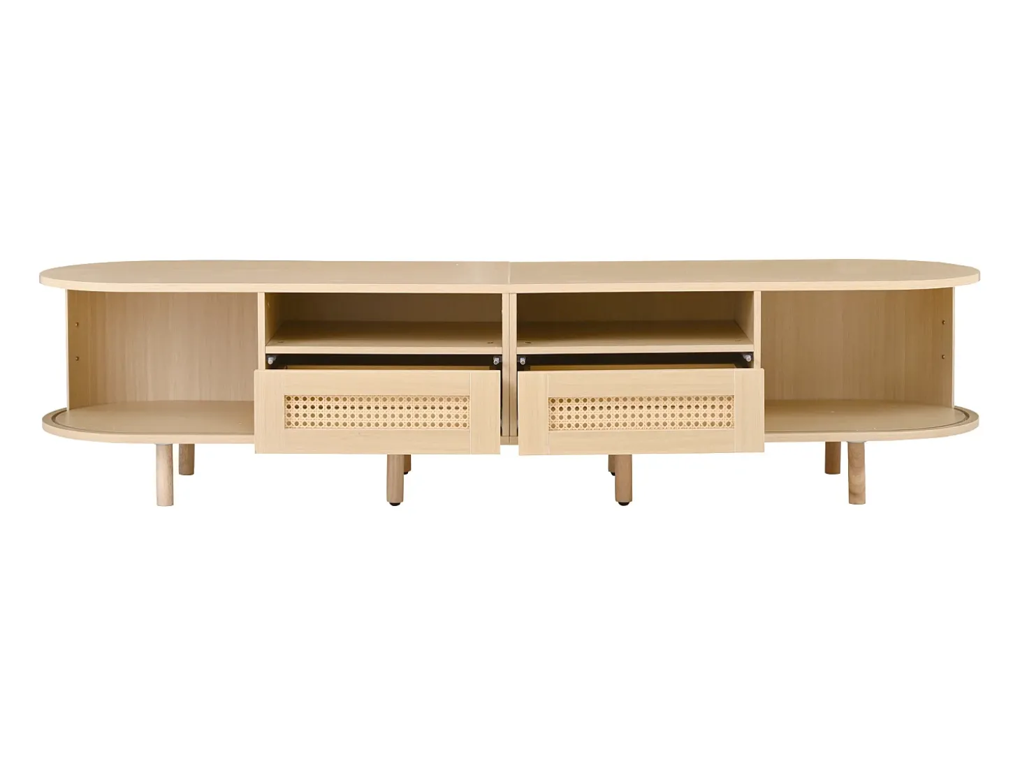 Móvel para TV com 2 gavetas e 2 portas de correr - Oval em madeira - Cor natural