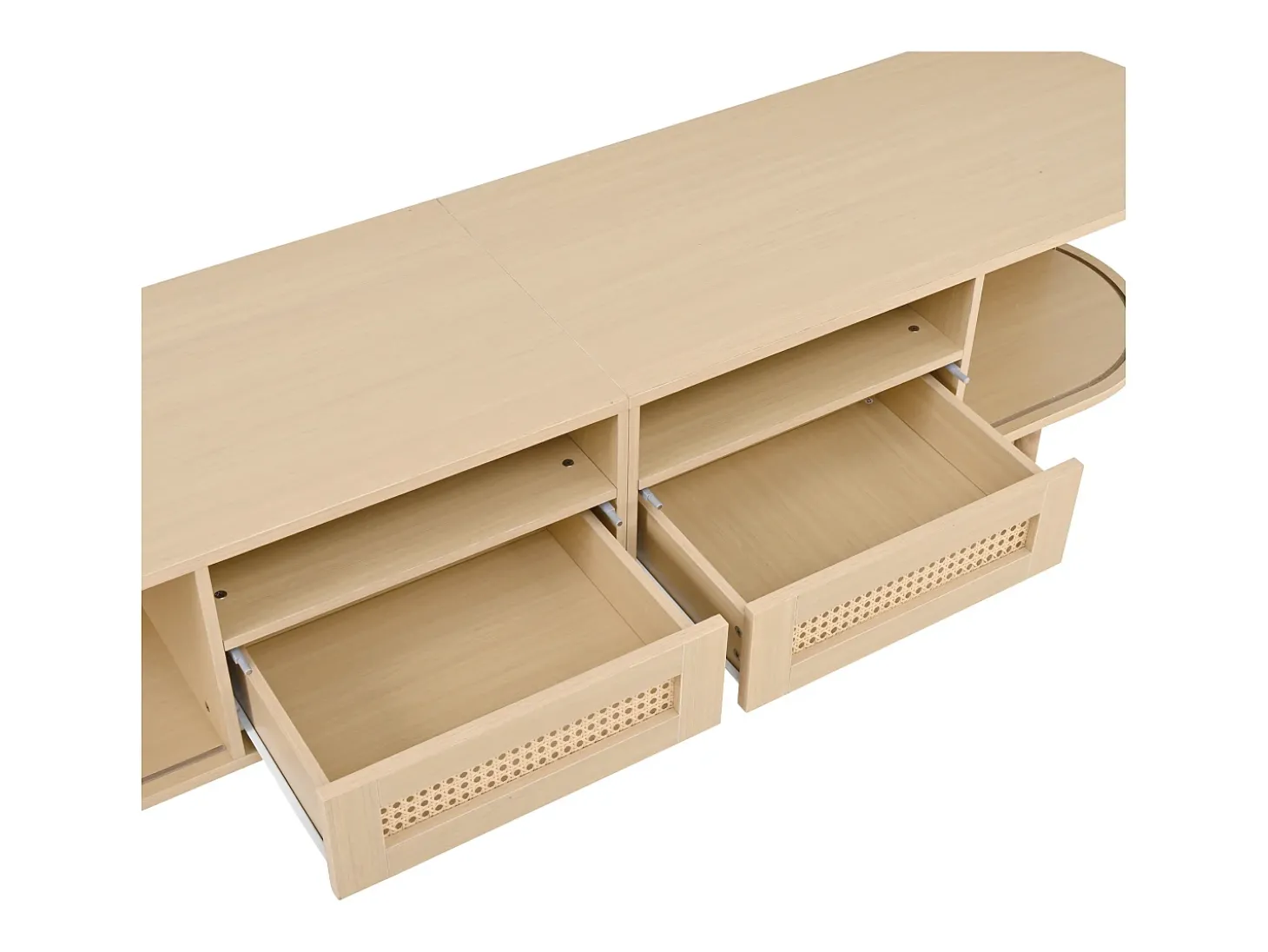 Móvel para TV com 2 gavetas e 2 portas de correr - Oval em madeira - Cor natural