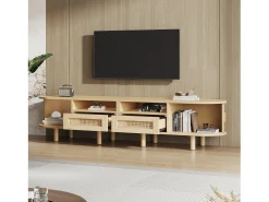 Móvel para TV com 2 gavetas e 2 portas de correr - Oval em madeira - Cor natural