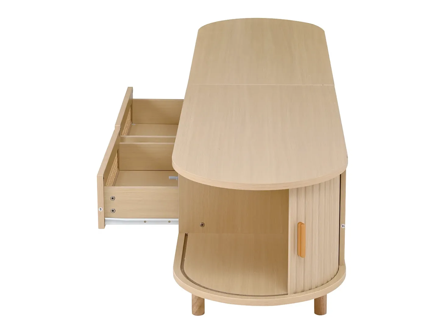 Móvel para TV com 2 gavetas e 2 portas de correr - Oval em madeira - Cor natural