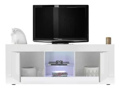 Móvel para TV com 2 portas, coleção CISA, cor branco brilhante laqueado.