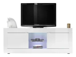Móvel para TV com 2 portas, coleção CISA, cor branco brilhante laqueado.