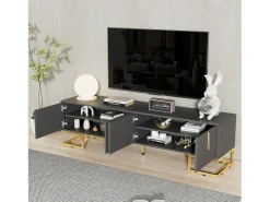 Móvel para TV com 4 portas - 170 x 40 x 45,5 cm - Puxadores e pés dourados - Aglomerado - Cinza