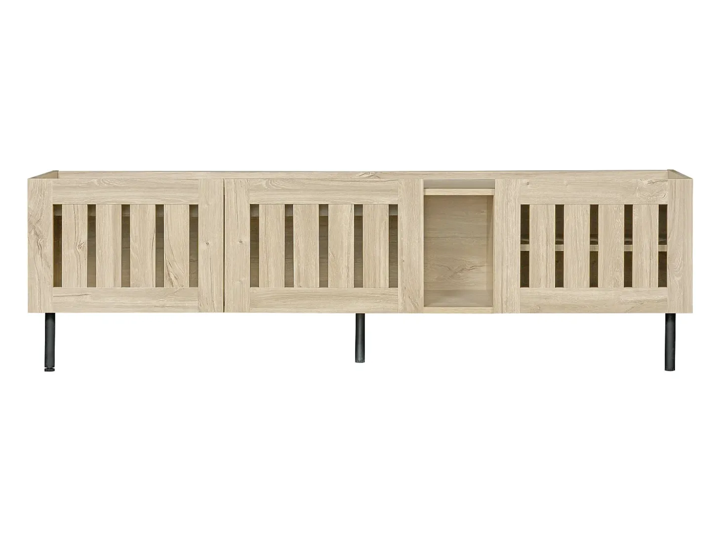 Móvel para TV com 3 portas, 160 x 40 x 47 cm - Design vazado - Cor da madeira natural