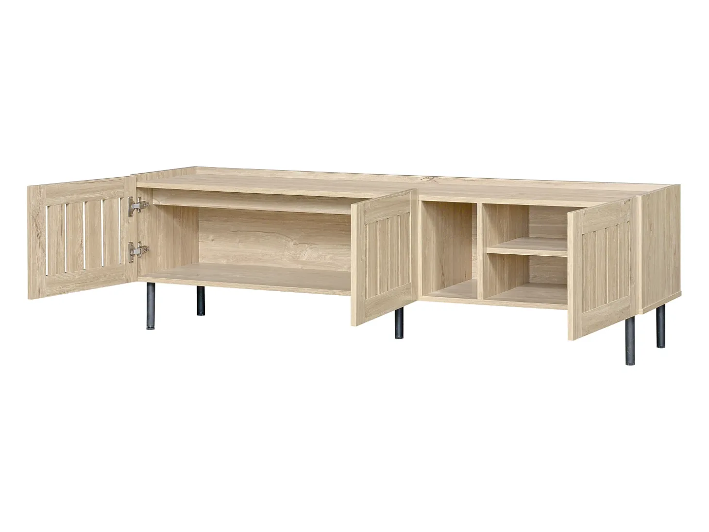 Móvel para TV com 3 portas, 160 x 40 x 47 cm - Design vazado - Cor da madeira natural