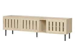 Móvel para TV com 3 portas, 160 x 40 x 47 cm - Design vazado - Cor da madeira natural