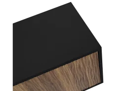 Móvel para TV com 2 portas e 3 gavetas, padrão ondulado, preto e natural.