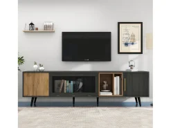 Móvel para TV com 3 portas e 2 prateleiras - 200 x 40 x 55,5 cm - Madeira MDF - cinza