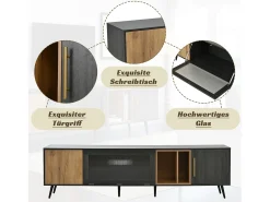 Móvel para TV com 3 portas e 2 prateleiras - 200 x 40 x 55,5 cm - Madeira MDF - cinza