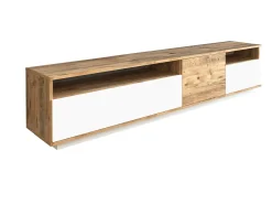 Móvel para TV com 4 portas e 2 prateleiras - Tons naturais claros e branco - CEDONA