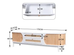 Móvel para TV com 2 portas de correr e 2 gavetas - Branco e madeira