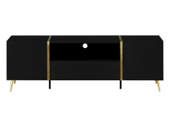 Móvel para TV com 2 portas, 1 gaveta e 1 prateleira - Preto brilhante e dourado - MARZIALO