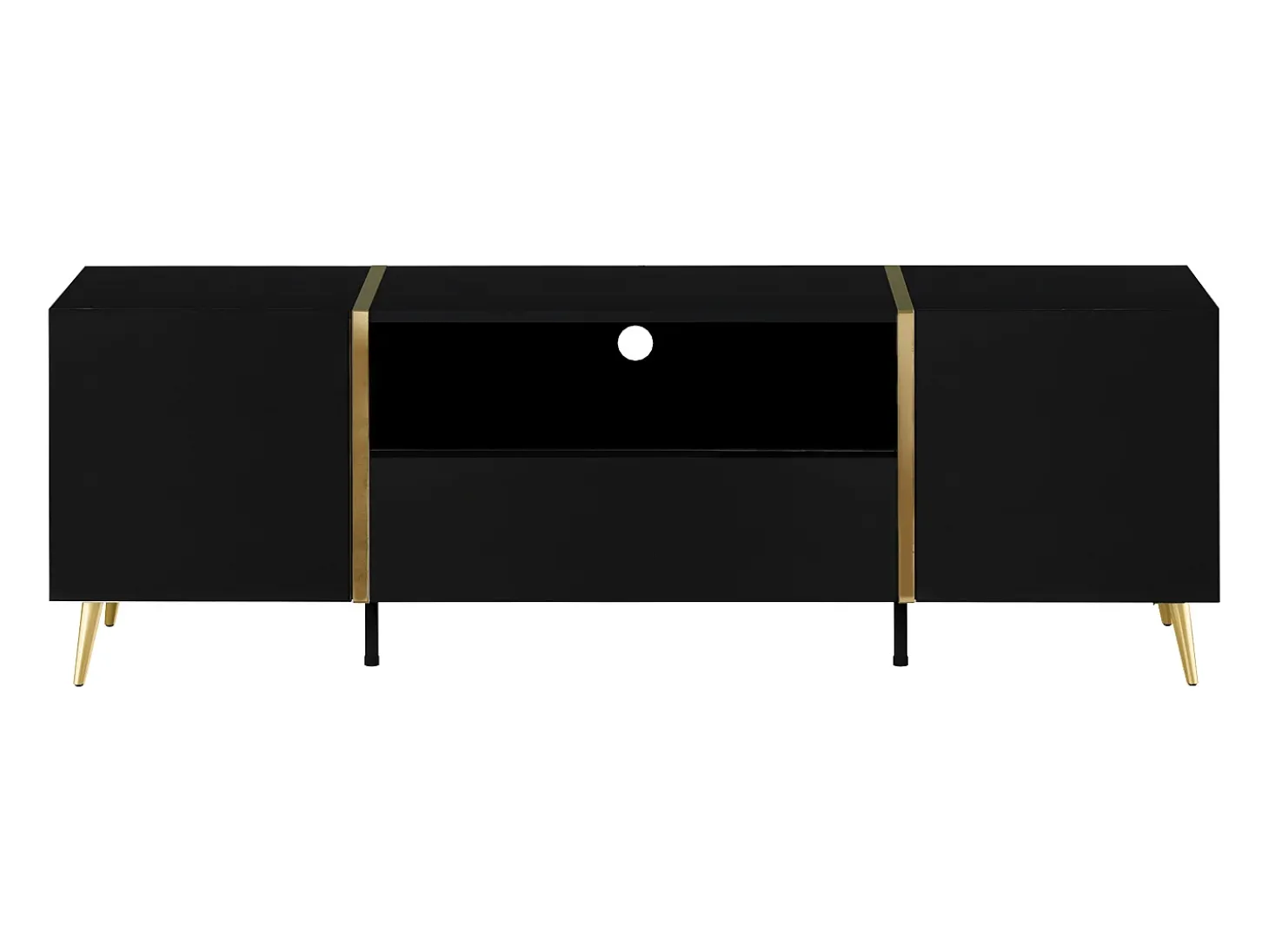 Móvel para TV com 2 portas, 1 gaveta e 1 prateleira - Preto brilhante e dourado - MARZIALO