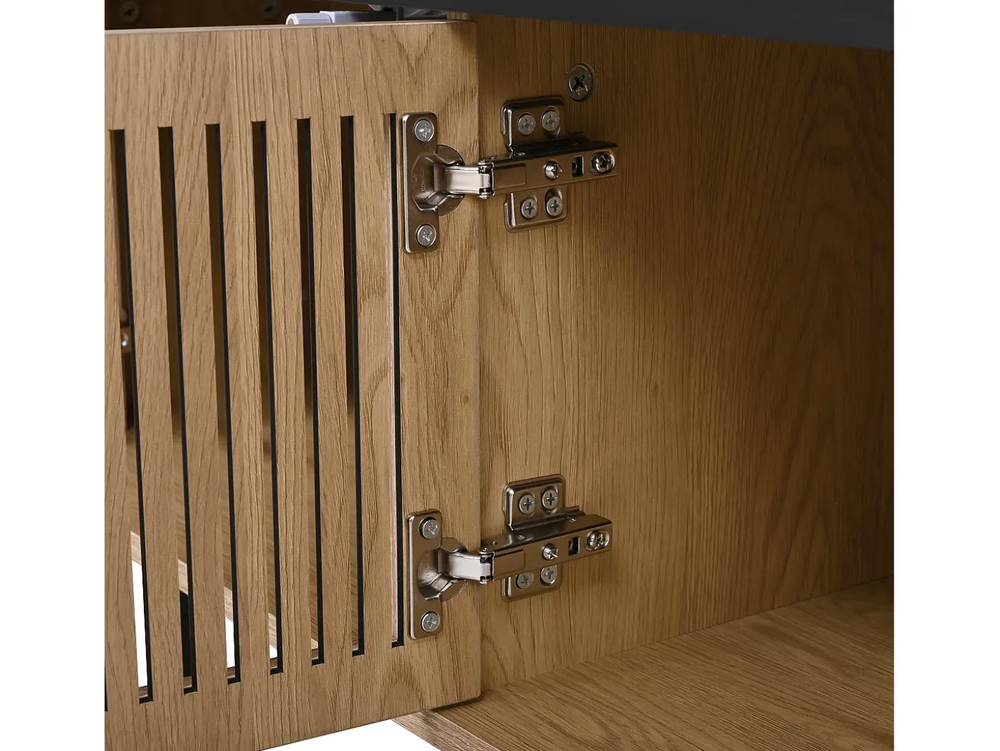 Móvel para TV com 4 portas, 190 x 35 x 45 cm - Tampo preto - Cor madeira clara