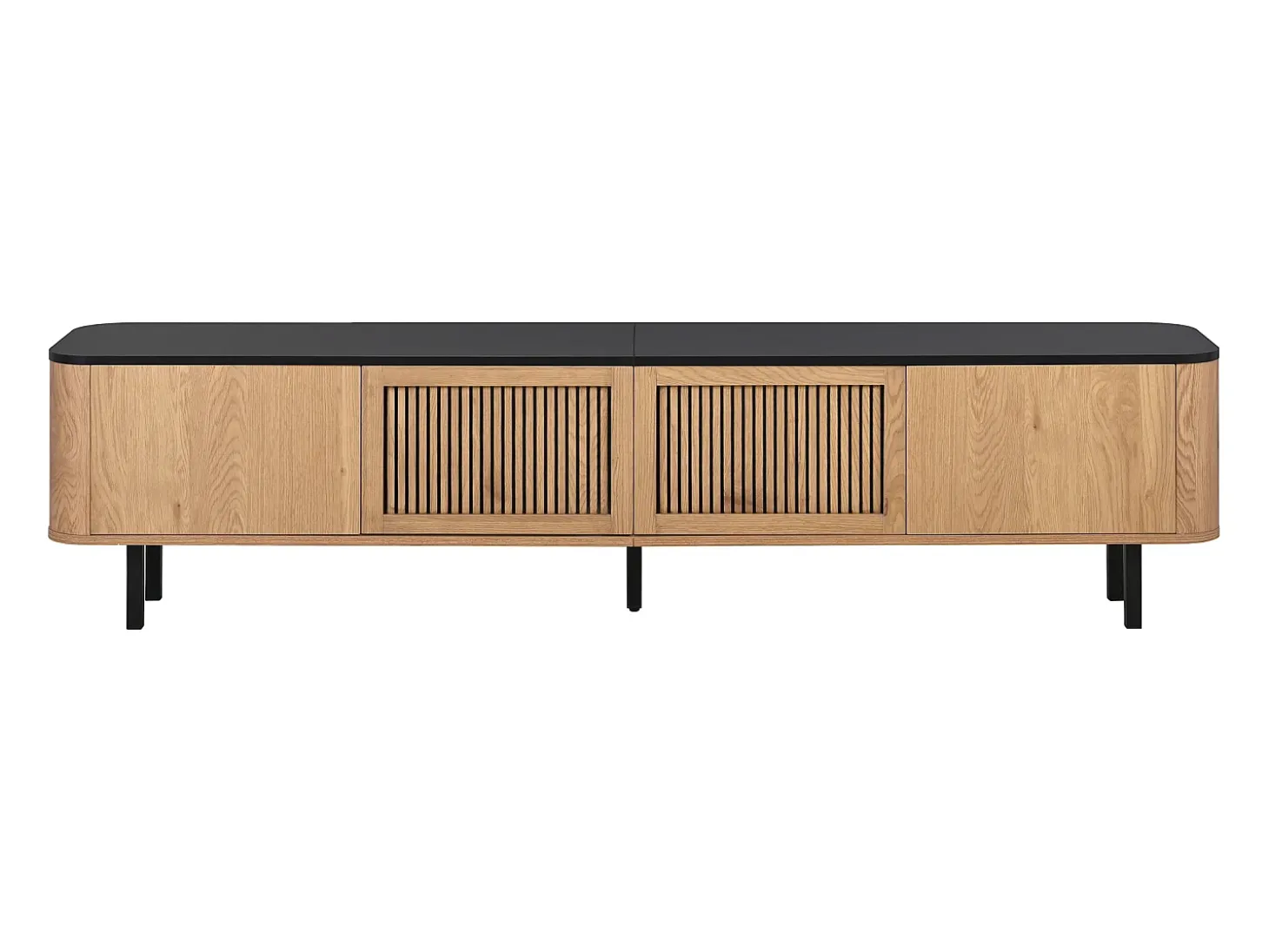 Móvel para TV com 4 portas, 190 x 35 x 45 cm - Tampo preto - Cor madeira clara