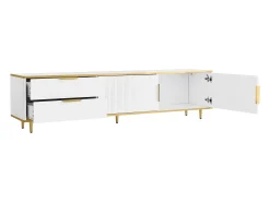 Móvel para TV com 2 portas e 2 gavetas - puxadores e pés dourados - Branco