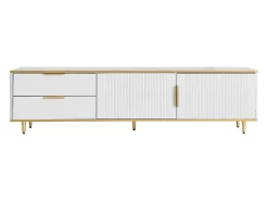 Móvel para TV com 2 portas e 2 gavetas - puxadores e pés dourados - Branco