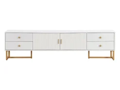 Móvel para TV com 2 portas e 4 gavetas - Pés em metal dourado - Branco