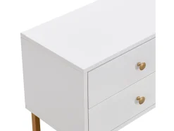 Móvel para TV com 2 portas e 4 gavetas - Pés em metal dourado - Branco