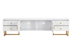 Móvel para TV com 2 portas e 4 gavetas - Pés em metal dourado - Branco