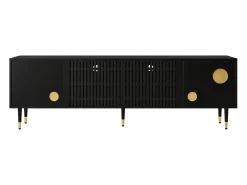 Móvel para TV com 4 portas, porta com grade, preto.