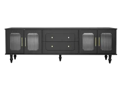 Móvel para TV com 4 portas de vidro e 2 gavetas - Madeira PB - Preto 175x38x55,5cm