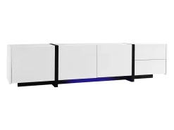 Móvel para TV com 4 portas e 1 gaveta, pés pretos, acabamento brilhante, branco