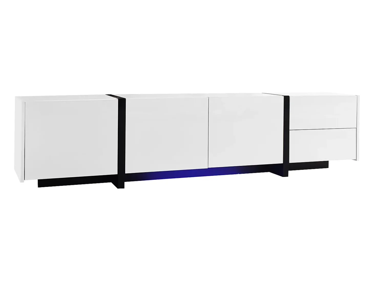 Móvel para TV com 4 portas e 1 gaveta, pés pretos, acabamento brilhante, branco
