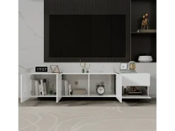 Móvel para TV com 4 portas e 1 gaveta, pés pretos, acabamento brilhante, branco