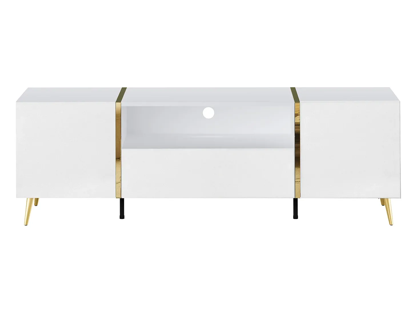 Móvel para TV com 2 portas, 1 gaveta e 1 prateleira - Branco brilhante e dourado - MARZIALO