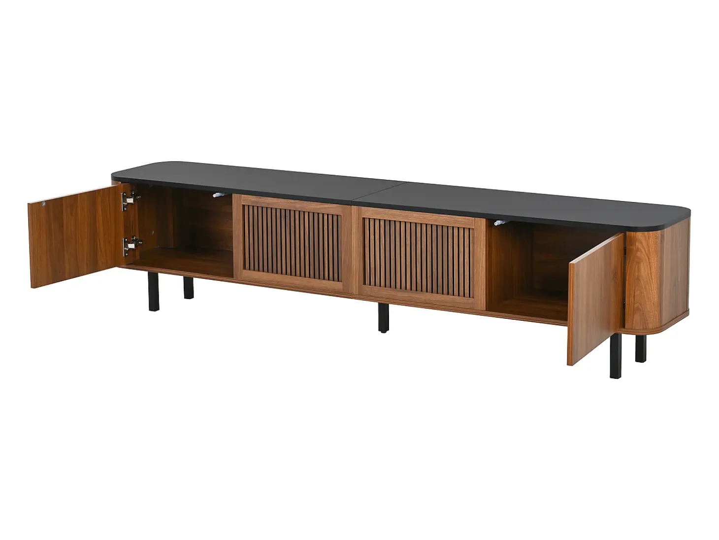Móvel para TV com 4 portas, 190 x 35 x 45 cm - Tampo preto - Cor madeira escura