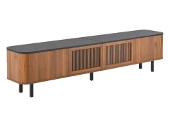 Móvel para TV com 4 portas, 190 x 35 x 45 cm - Tampo preto - Cor madeira escura